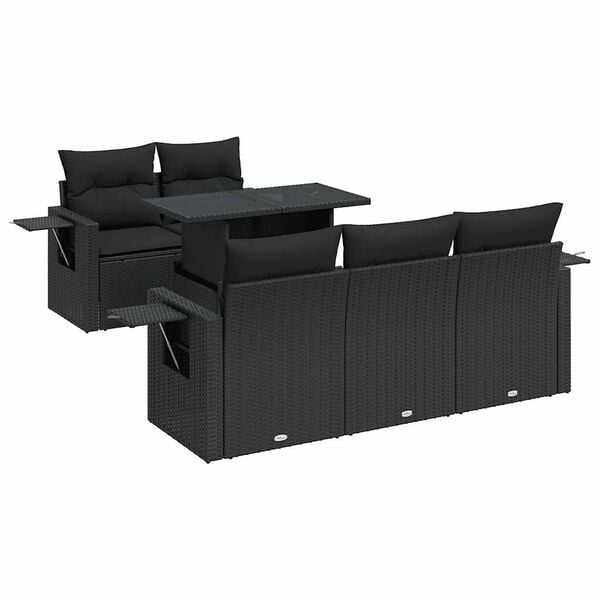 vidaXL Garden Sofa Set Black PE Rattan Large Adjustable Armrests