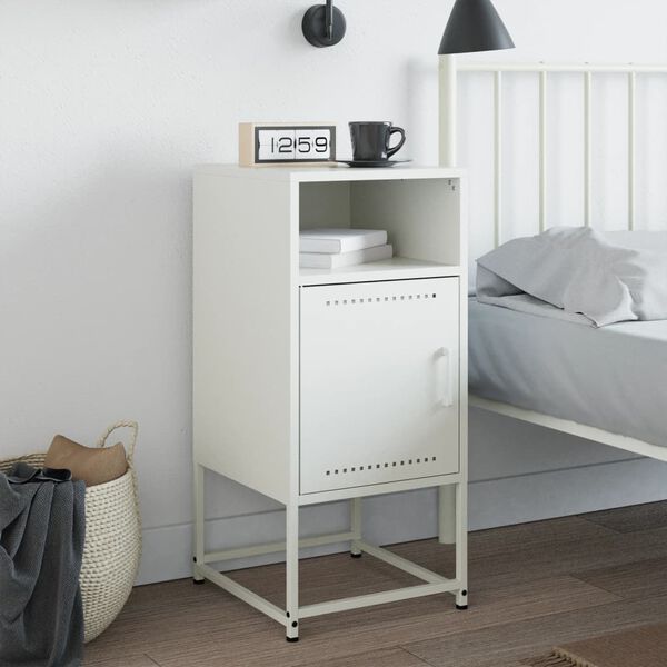 vidaXL Bedside Cabinet White Steel Compact Bedside Cabinet Rectangular