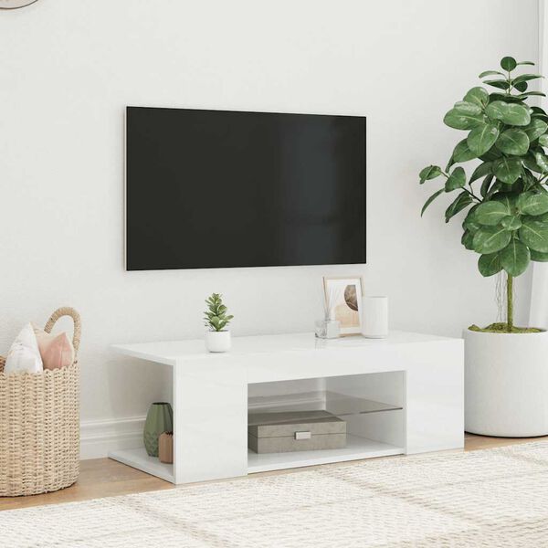 vidaXL TV Cabinet High gloss white Engineered wood 35.4 x 15.4 x 11.8 in