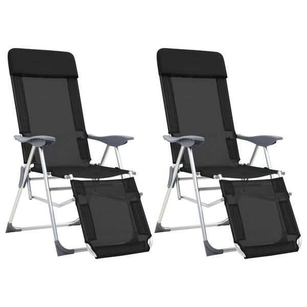 vidaXL Camping Chair Set of 2 Black Textilene Adjustable Footrests