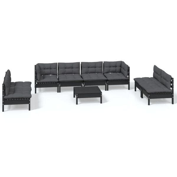 vidaXL Garden Lounge Set Black Solid pinewood Large Modular