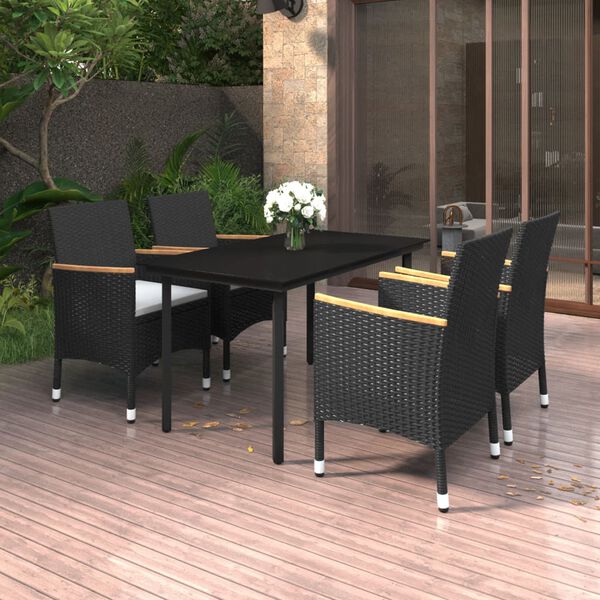 vidaXL Garden Dining Set Black PE rattan 5 Piece Set Tough