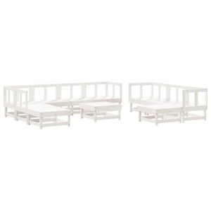 vidaXL Garden Lounge Set White Solid pine wood Large Modular