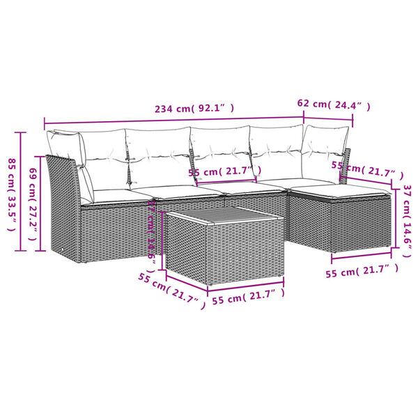 vidaXL Garden Sofa Set Grey PE Rattan 6 Piece Set Modular