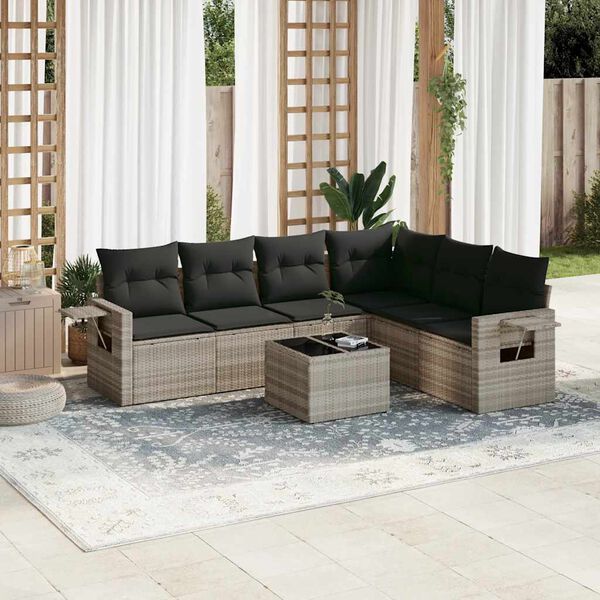 vidaXL Garden Sofa Set Light grey PE rattan Large Modular