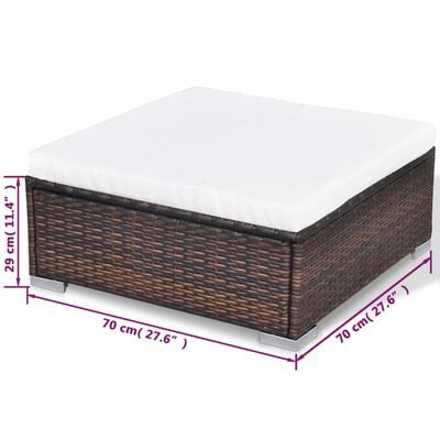 Lounge bed with white cushion top and brown wicker base, dimensions 70x70 cm base and 29 cm height