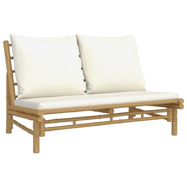 vidaXL Garden Lounge Set Cream White, Natural Bamboo, Polyester Modular