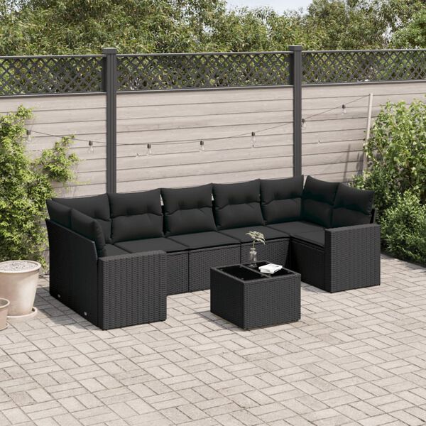 vidaXL Garden Sofa Set Black PE Rattan, Powder-Coated Steel, Tempered Glass
