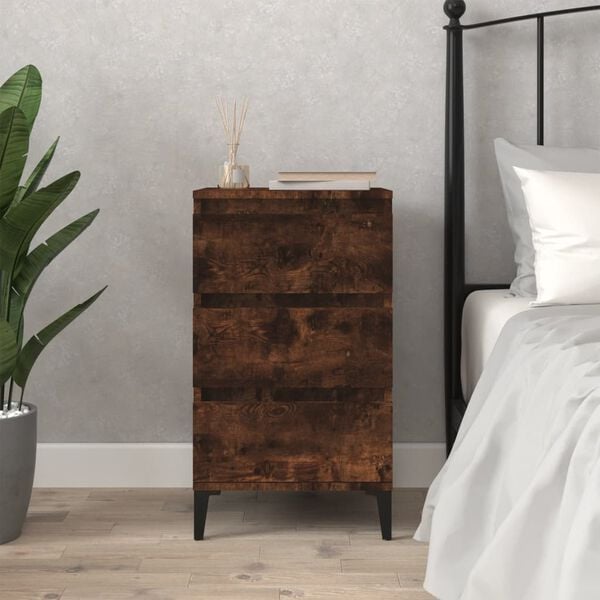 vidaXL Bedside Cabinet Smoked oak Engineered wood, metal 15.7x13.8x27.6 in