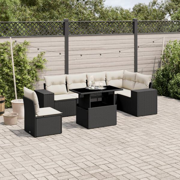 vidaXL Garden Sofa Set Black PE rattan, powder-coated steel, tempered glass
