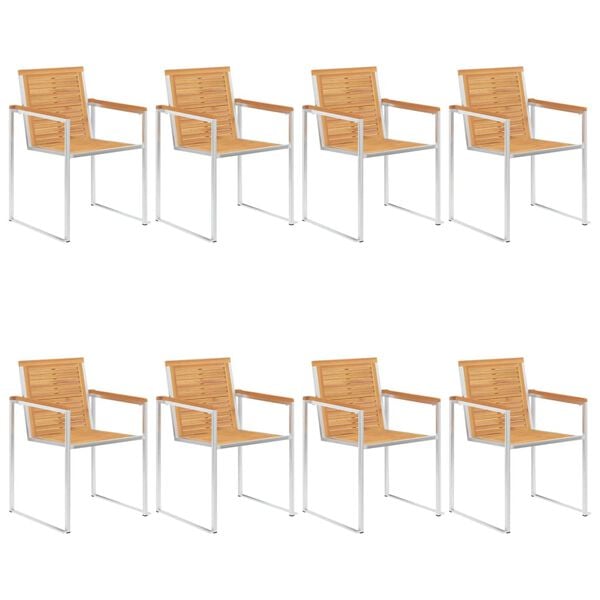 vidaXL Patio Chairs 8 pcs Solid Teak Wood and Stainless Steel