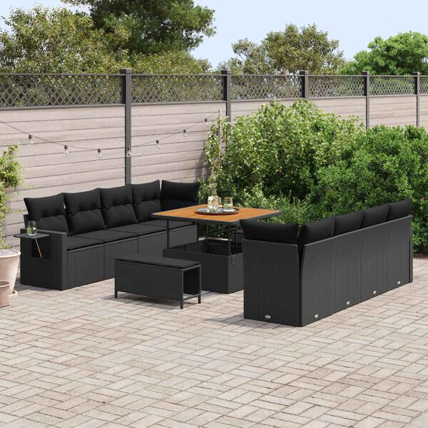 vidaXL Garden Sofa Set with Cushion 11 pcs Black Poly Rattan