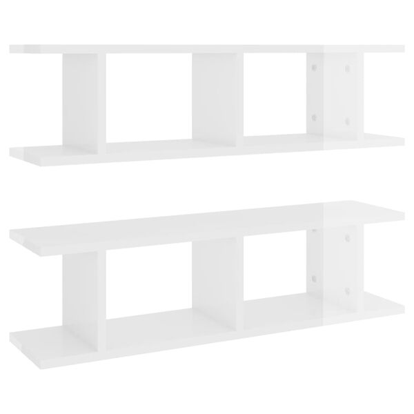 vidaXL Wall Shelf Set of 2 High gloss white Engineered wood