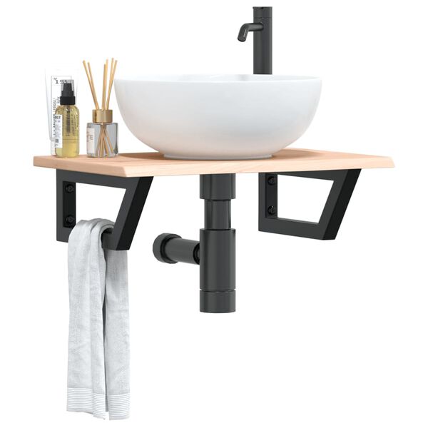 vidaXL Basin Shelf Wall Mounted Steel and Solid Wood Oak