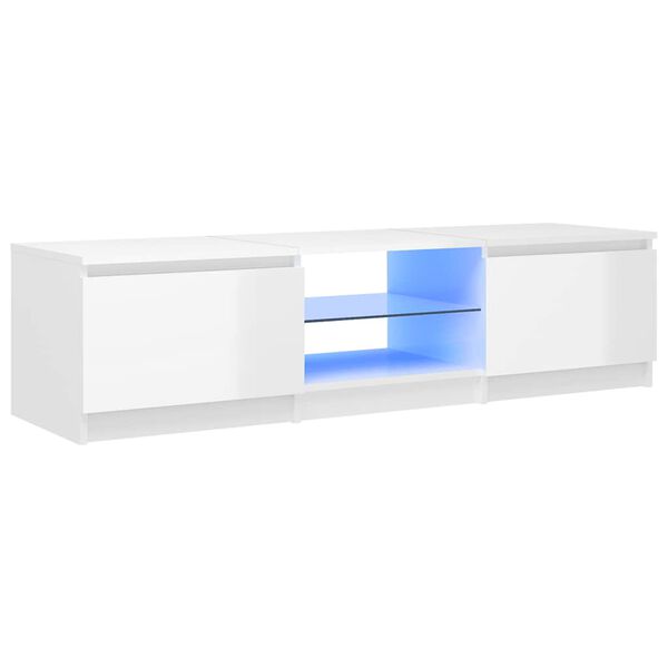 vidaXL TV Stand with LED Lights High Gloss White 55.1"x15.7"x14.2"