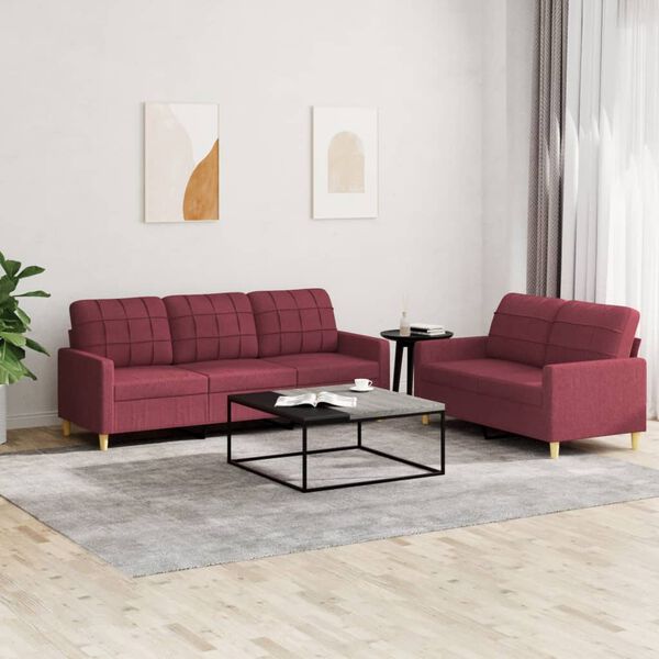 vidaXL Sofa Set Wine Red Polyester, Metal, Textilene, Plywood Sofa Set