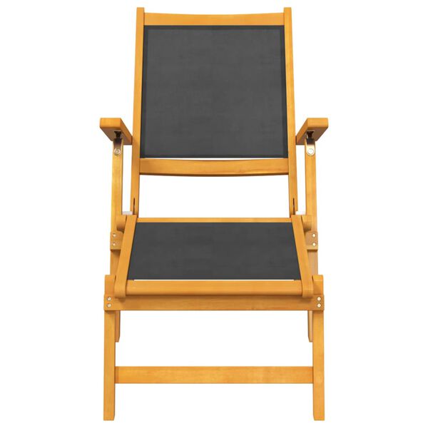 vidaXL Deck Chair Black, Natural Wood Solid Acacia Wood, Textilene