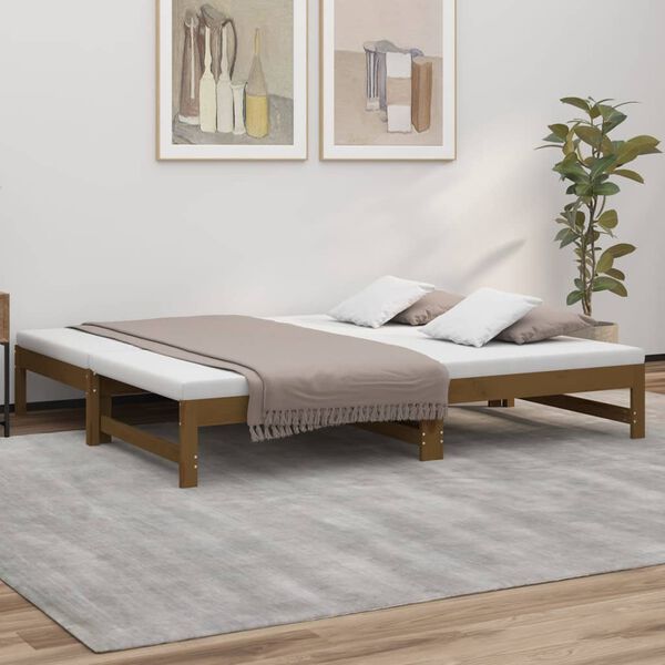 vidaXL Day Bed Honey Brown Solid Pine Wood 2x Expandable Day Bed