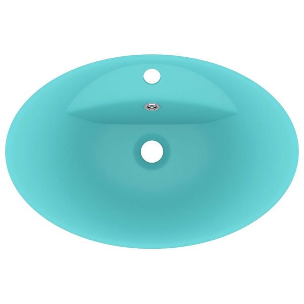 vidaXL Luxury Basin Overflow Oval Matt Light Green 23.0x15.4" Ceramic
