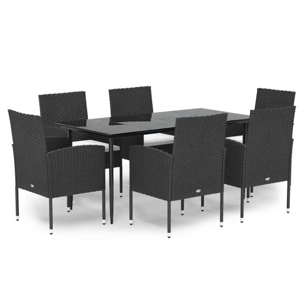 vidaXL Garden Dining Set Table: Black, Cushions: Cream White