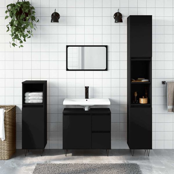 vidaXL Bathroom Cabinet Black Engineered wood, iron Medium