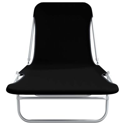 Close-up of a black cushioned lounge chair backrest and frame.