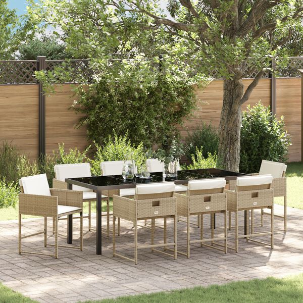 vidaXL Garden Dining Set with Cushion 9 pcs Beige Poly Rattan