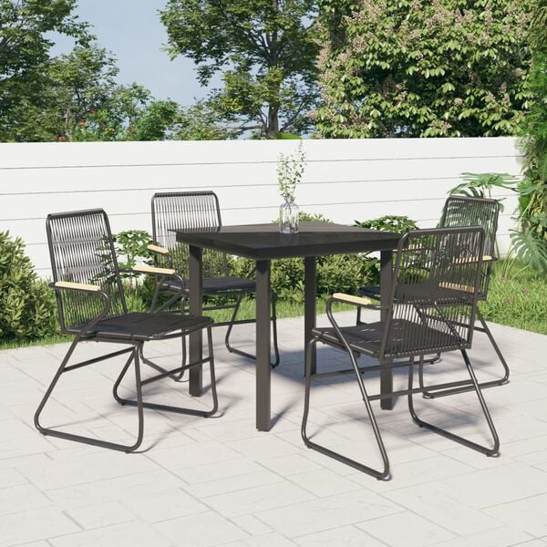 vidaXL Garden Dining Set Black PVC rattan, powder-coated steel, glass