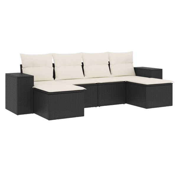 vidaXL Garden Sofa Set Black PE rattan Large Adjustable Feet