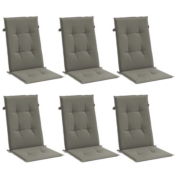 vidaXL Highback Chair Cushion Set of 6 Melange dark grey 100% polyester