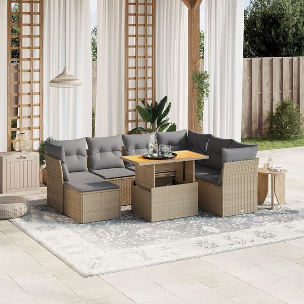 vidaXL Garden Sofa Set Beige Poly Rattan Large Adjustable Feet