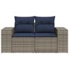 vidaXL Patio Sofa with Cushions 2-Seater Gray Poly Rattan