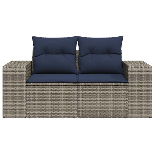 vidaXL Patio Sofa with Cushions 2-Seater Gray Poly Rattan