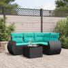 vidaXL 5 Piece Patio Sofa Set with Cushions Black Poly Rattan