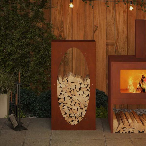 vidaXL Firewood Rack 19.7x9.1x39.4" Weathering Steel