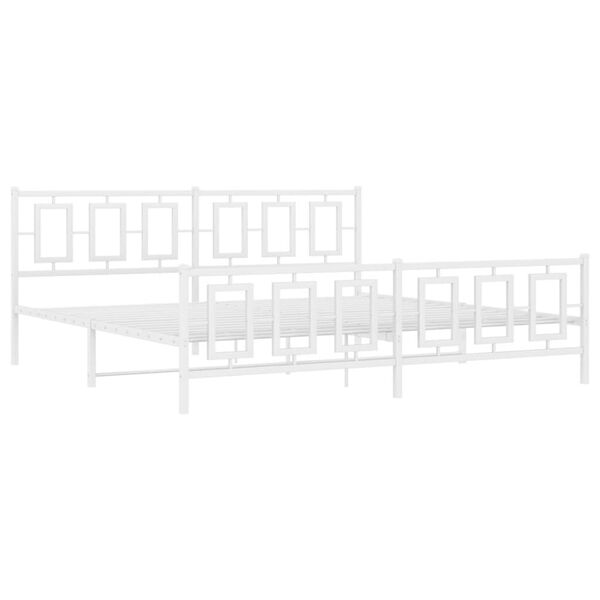 vidaXL Bed Frame White Powder-Coated Steel Full Bed Frame Rectangular