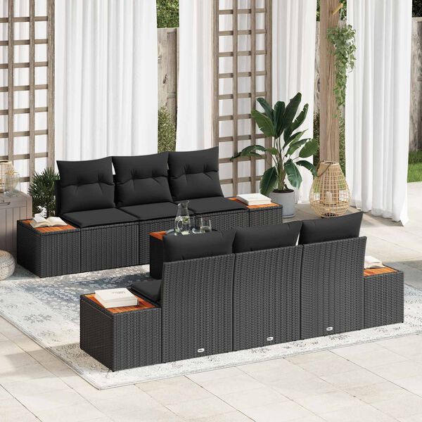 vidaXL Garden Sofa Set with Cushion 7 pcs Black Poly rattan