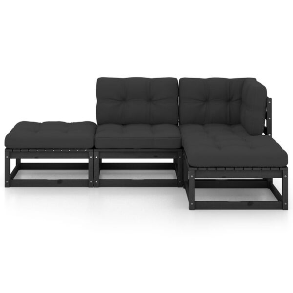 vidaXL Garden Lounge Set Black, Anthracite Solid Pine Wood, Polyester