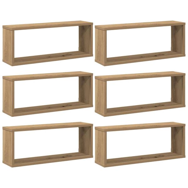 vidaXL Wall Cube Shelf Set of 6 Artisan Oak Engineered Wood