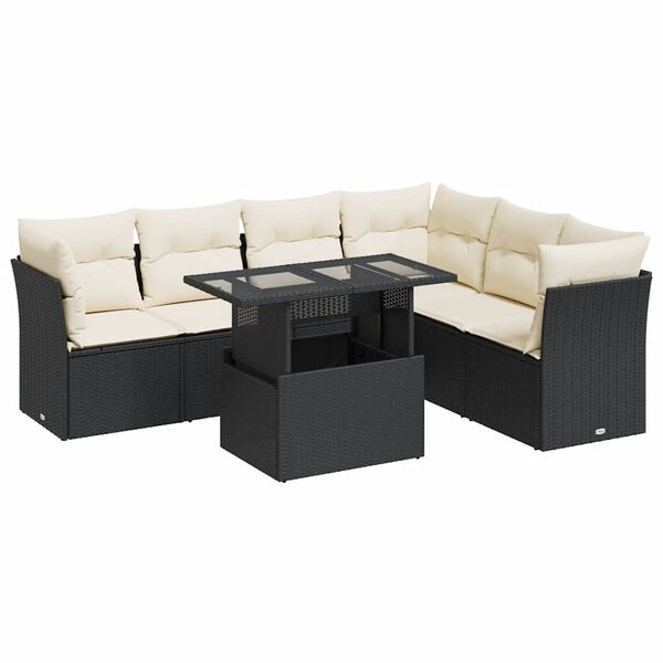 vidaXL Garden Sofa Set Black PE Rattan 7 Piece Garden Sofa Set