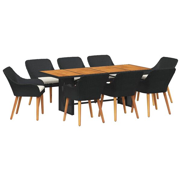 vidaXL Garden Dining Set 9 pcs Black and brown poly rattan