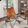 vidaXL Butterfly Chair Brown Real leather, Powder-coated iron Standard