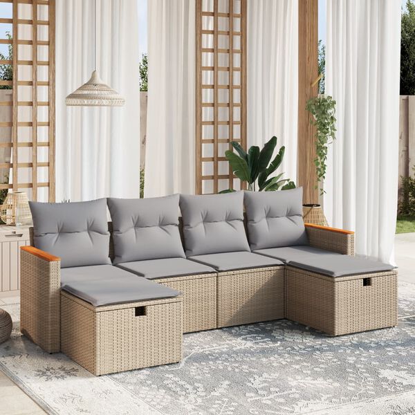 vidaXL Garden Sofa Set Mix Beige PE Rattan, Powder-Coated Steel Modular