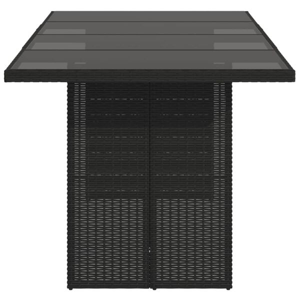 vidaXL Garden Table Black PE rattan, powder-coated steel, tempered glass