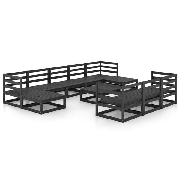 vidaXL Garden Lounge Set Black Solid Pine Wood Standard Modular