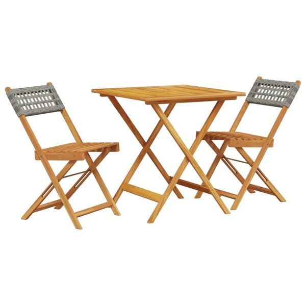 vidaXL Bistro Set Gray Solid acacia wood Compact Collapsible
