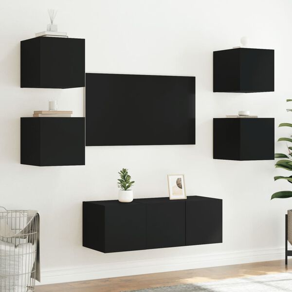 vidaXL TV Wall Unit Black Engineered Wood Medium TV Wall Unit