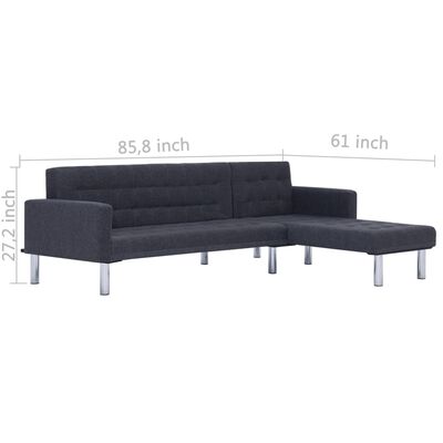 vidaXL L-shaped Sofa Bed Dark Gray Polyester