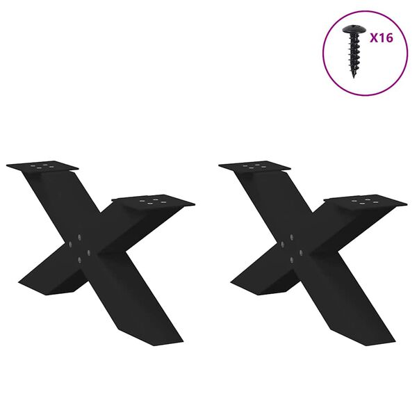 vidaXL Coffee Table Leg Set of 2 Black Powder-Coated Steel