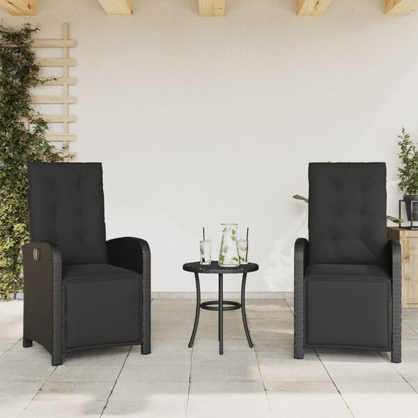 vidaXL Reclining Patio Chairs 2 pcs with Footrest Black Poly Rattan
